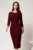 Rochie midi bordo din stofa cu croi cambrat si accesoriu in talie