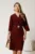Rochie midi bordo din stofa cu maneci tip lalea si curea in talie