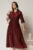 Rochie midi bordo din tencel si curea maro in talie