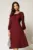 Rochie midi bordo din triplui voal cu maneci si insertii din fir lurex si satin