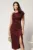 Rochie midi bordo din viscoza conica cu aspect sidefat si accesoriu in talie