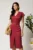 Rochie midi bordo din viscoza cu aspect sidefat si curea in talie