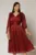 Rochie midi bordo din voal peliculizat cu decolteu petrecut si aplicatii florale