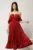 Rochie midi bordo in clos din voal satinat cu aplicatii cazute pe umeri