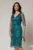Rochie midi conica turcoaz din tull cu paiete