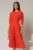 Rochie midi corai clos cu funda ampla pe umar si cordon detasabil