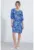 Rochie midi HiCCUP cu broderie florala – maneci trei sferturi – albastru – poliester
