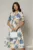 Rochie midi cu imprimeu floral in nuante de albastru si bej