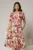 Rochie midi cu imprimeu floral in nuante de fucsia si bej