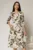 Rochie midi cu imprimeu floral in nuante de kaki si orange
