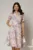 Rochie midi cu imprimeu floral in nuante de roz si lila