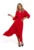 Rochie midi cu nasturi decorativi – Poliester – Rosu