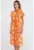 Rochie midi dama HiCCUP – imprimeu floral – viscoza – portocaliu/crem