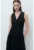Rochie midi din amestec de in cu cordon in talie si croiala in A – Negru –