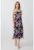 Rochie midi din amestec de in cu model floral si slit lateral