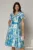 Rochie midi din satin cu imprimeuri bleu