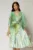 Rochie midi din tull cu imprimeu verde si fusta plisata din satin