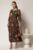 Rochie midi din viscoza albastru turcoaz cu imprimeuri florale si curea in talie