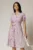 Rochie midi din viscoza lila cu imprimeuri de vara