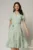 Rochie midi din viscoza verde fistic cu imprimeu alb