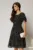Rochie midi din voal neagra cu buline si volanase la maneci