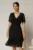 Rochie midi din voal negru cu decolteu petrecut cu volanase si maneci scurte