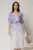Rochie midi eleganta cu imprimeuri lila cu fusta clos plisata