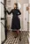 Rochie midi evazata cu guler ascutit