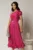 Rochie midi fucsia coniac din voal peliculizat cu volanase pe fusta