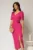 Rochie midi fucsia conica cu decolteu V si floare in talie
