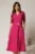 Rochie midi fucsia cu decolteu in V si cordon cu catarama in talie