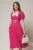 Rochie midi fucsia cu guler alb in contrast si cordon cu insertii