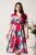 Rochie midi fucsia cu trandafiri din voal in clos cu cordon in talie