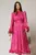 Rochie midi fucsia de ocazie din voal peliculizat cu maneci ample cu volanase