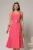 Rochie midi fucsia din poplin cu nasturi si curea in talie