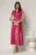 Rochie midi fucsia din satin cu aplicatie in talie si decolteu adanc