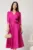 Rochie midi fucsia din stofa in clos cu floare in talie