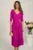 Rochie midi fucsia din triplu voal in clos cu cordon in talie- LaDona