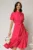 Rochie midi fucsia din viscoza in clos cu nasturi si cordon