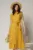 Rochie midi galben mustar din bumbac fara maneci cu cordon in talie
