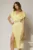 Rochie midi galbena din satin cu insertii de dantela