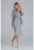 Rochie midi  gri cu dungi – maneci lungi – poliester –