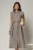 Rochie midi gri din bumbac fara maneci cu cordon in talie