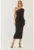 Rochie midi –  guler asimetric – volane – negru – poliester-lycra