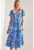Rochie midi –  guler patrat – smocked – albastru – textil