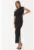 Rochie midi –  infasurata cu guler asimetric – elastic – negru – jerseu