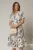 Rochie midi ivoar cu imprimeu cu aspect petrecut si cordon in talie