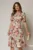 Rochie midi ivoar cu imprimeu floral cu funda la umar si croi in clini