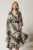 Rochie midi ivory din voal in clos cu imprimeu negru si curea in talie