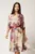 Rochie midi ivory din voal in clos cu imprimeu si curea fucsia